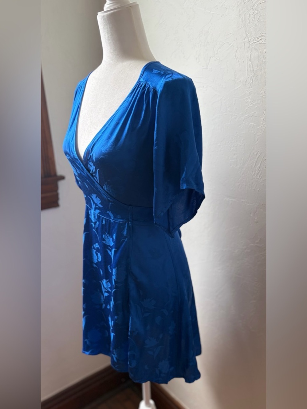 NWT Shore Monterey Wrap Dress Blue Satin Floral Jacquard Mini S - Picture 5 of 12